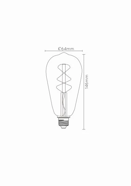 Lucide ST64 - Glühfadenlampe - Ø 6,4 cm - LED Dim. - E27 - 1x4,9W 2200K - Amber - technisch